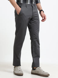 Men Dark Grey Dobby Narrow Fit Casual Trousers