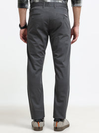 Men Dark Grey Dobby Narrow Fit Casual Trousers