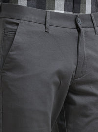 Men Dark Grey Dobby Narrow Fit Casual Trousers