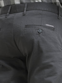 Men Dark Grey Dobby Narrow Fit Casual Trousers