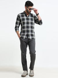 Men Dark Grey Dobby Narrow Fit Casual Trousers