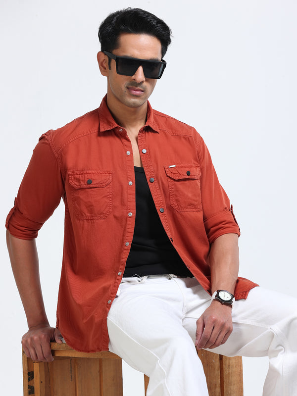 Cool Colors Men's Rust Orange Solid Casual Shirt