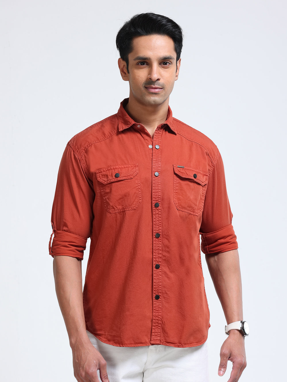Cool Colors Men's Rust Orange Solid Casual Shirt