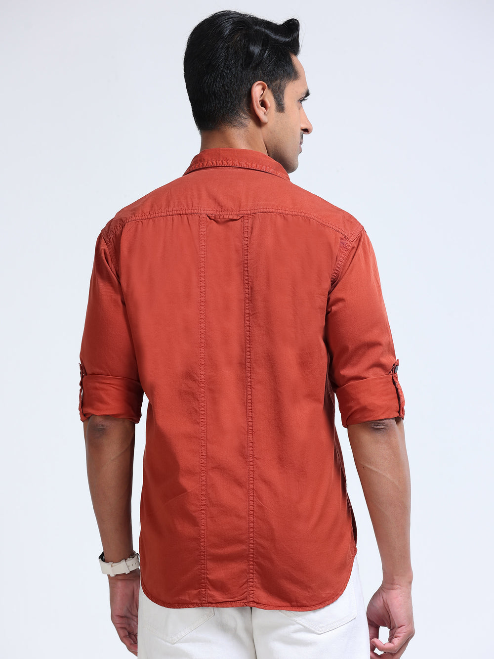 Cool Colors Men's Rust Orange Solid Casual Shirt