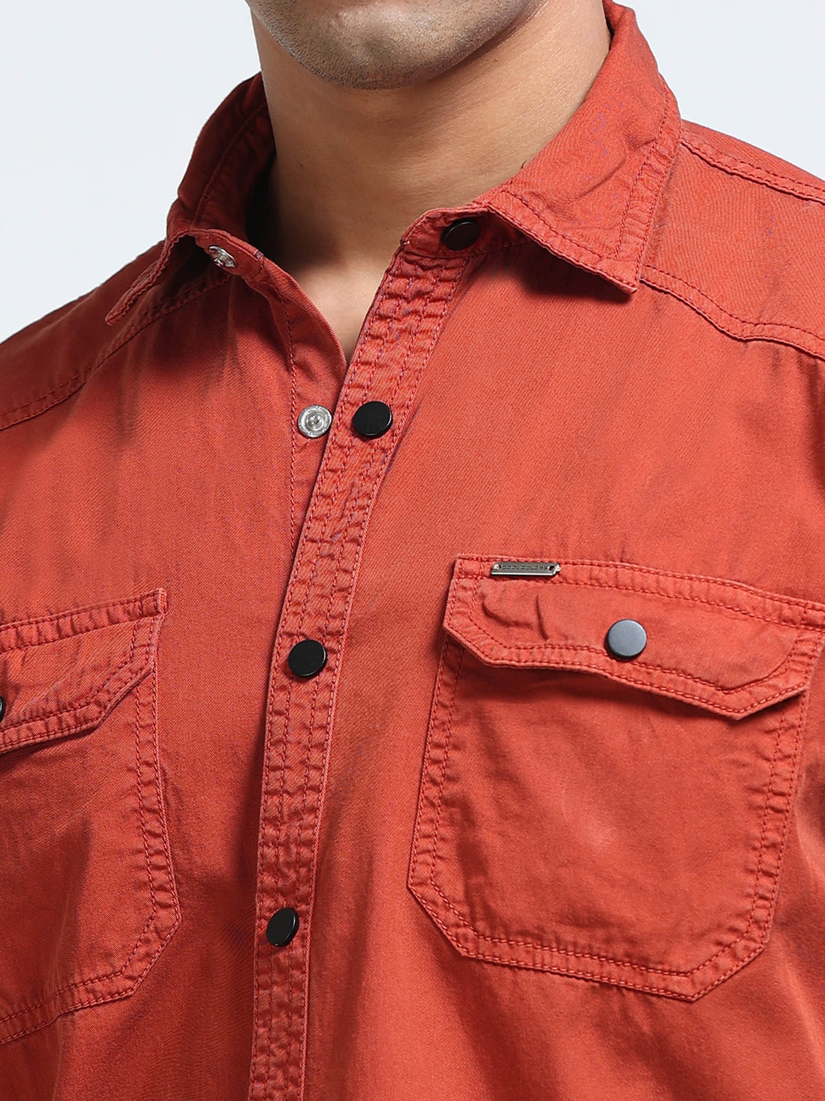 Cool Colors Men's Rust Orange Solid Casual Shirt