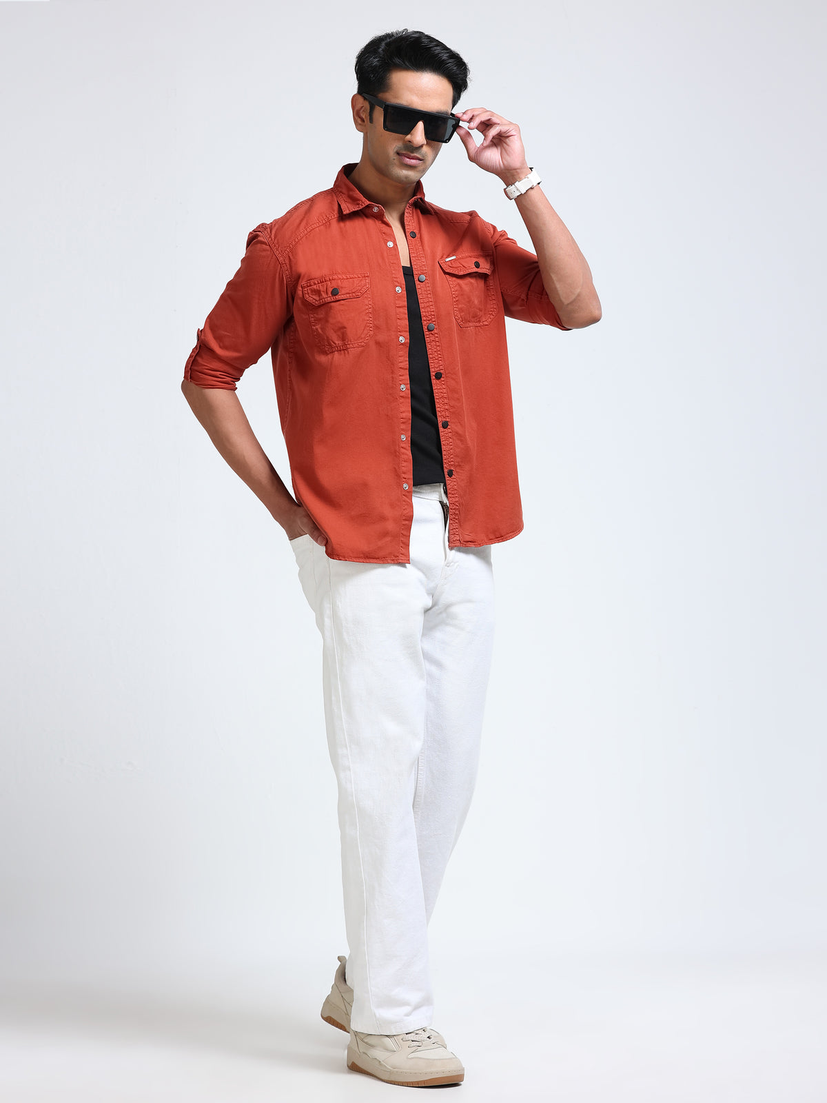 Cool Colors Men's Rust Orange Solid Casual Shirt