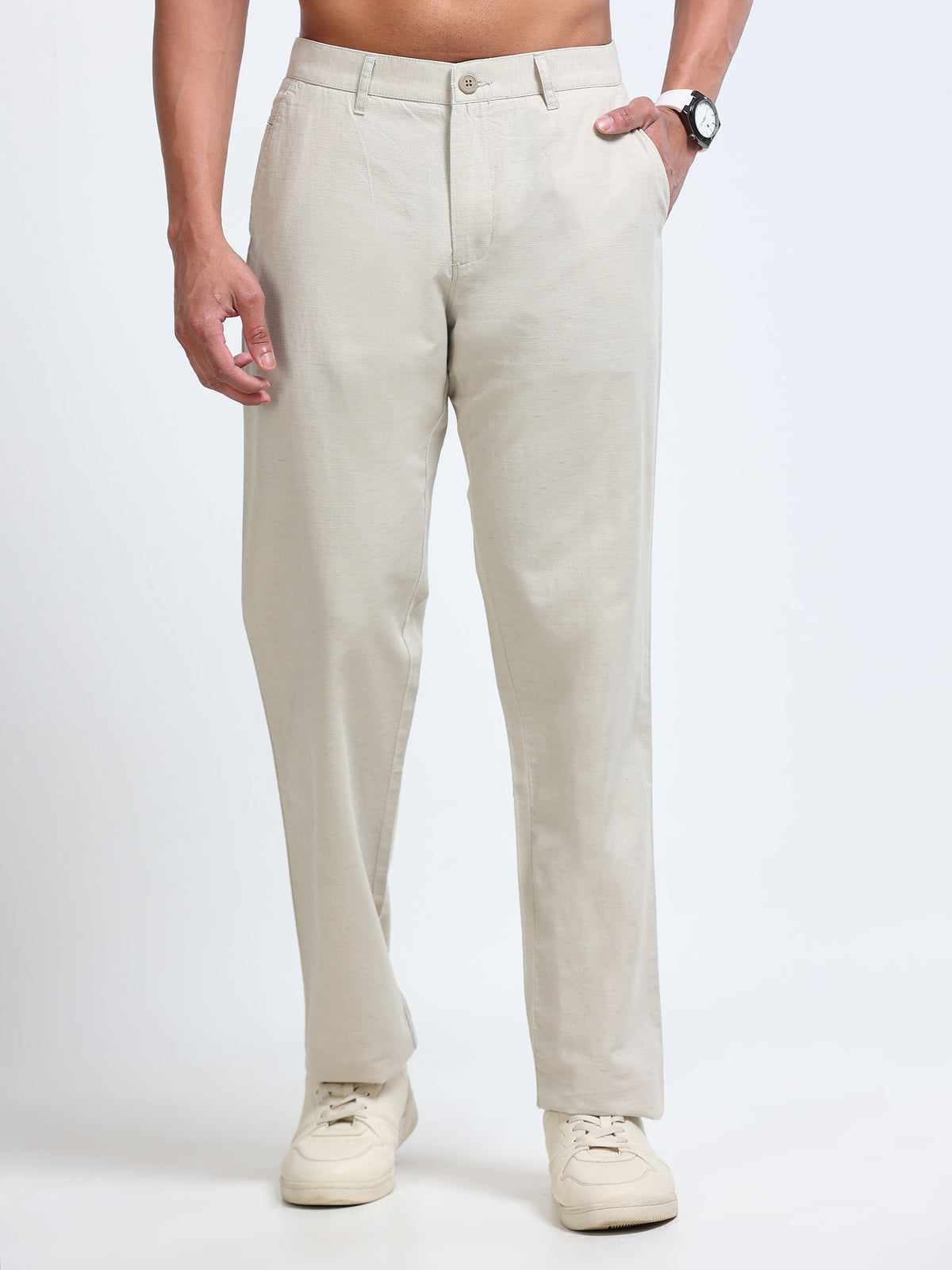Cool Colors Men's Pista Comfort Fit Solid Linen Trousers