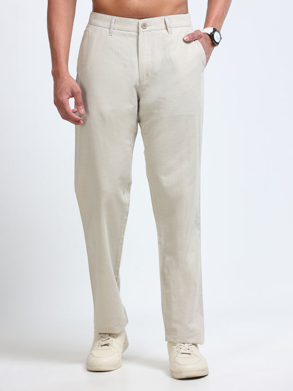 Cool Colors Men's Pista Comfort Fit Solid Linen Trousers