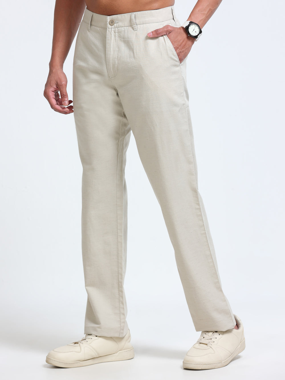 Cool Colors Men's Pista Comfort Fit Solid Linen Trousers