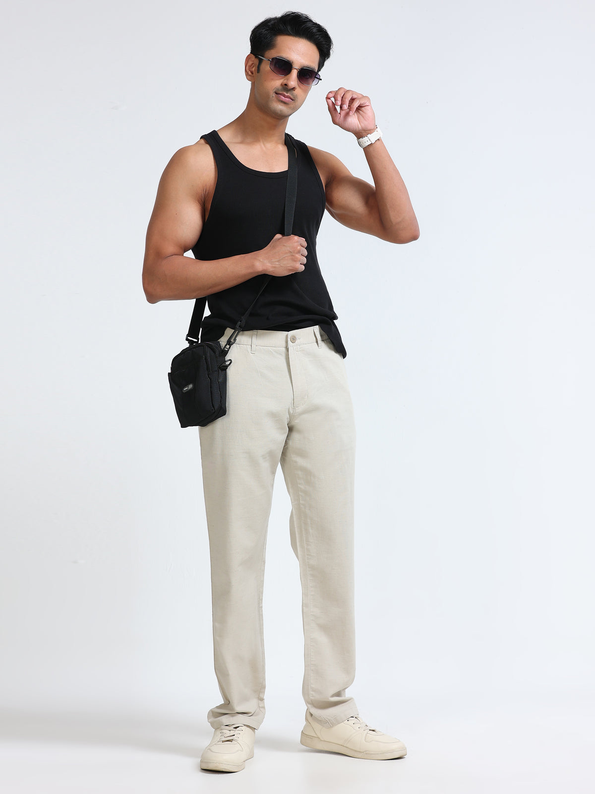 Cool Colors Men's Pista Comfort Fit Solid Linen Trousers