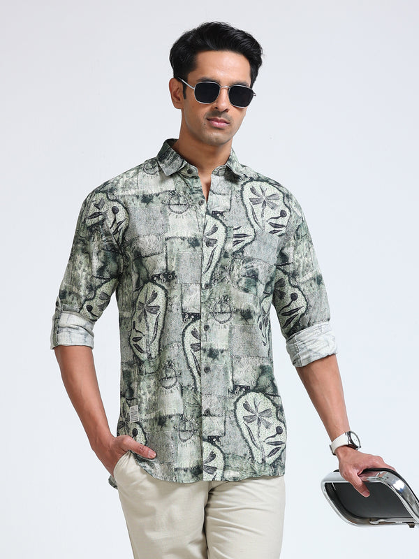 Cool Colors Men's Olive Green Abstract Printed Casual Shirt