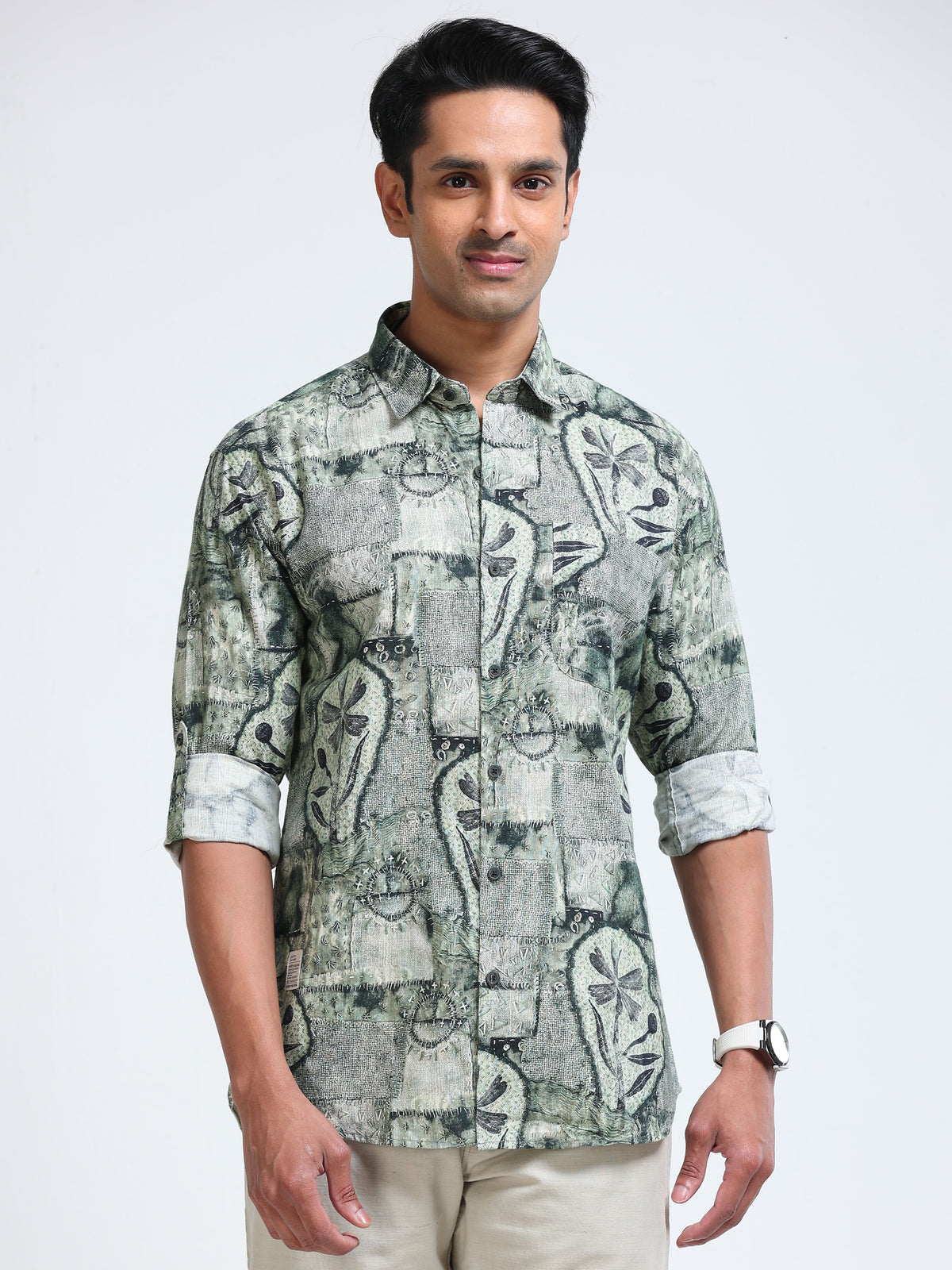 Cool Colors Men's Olive Green Abstract Printed Casual Shirt