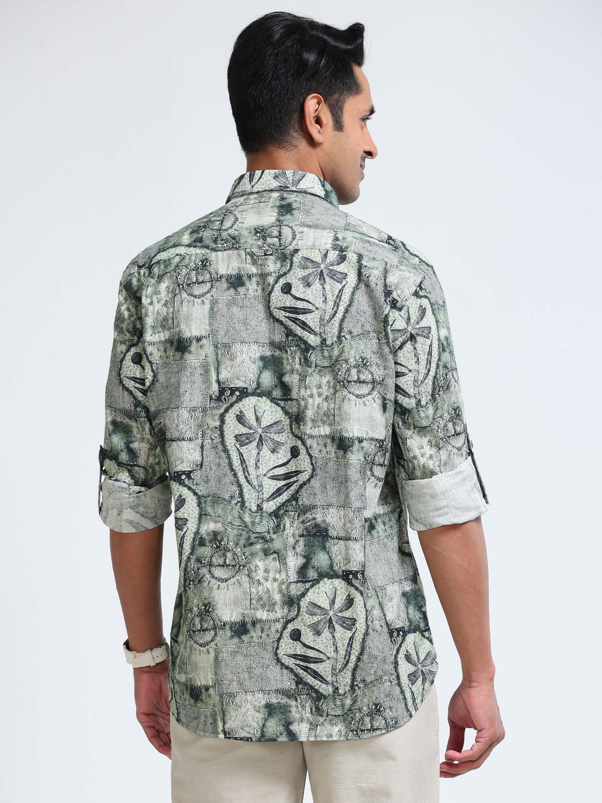 Cool Colors Men's Olive Green Abstract Printed Casual Shirt