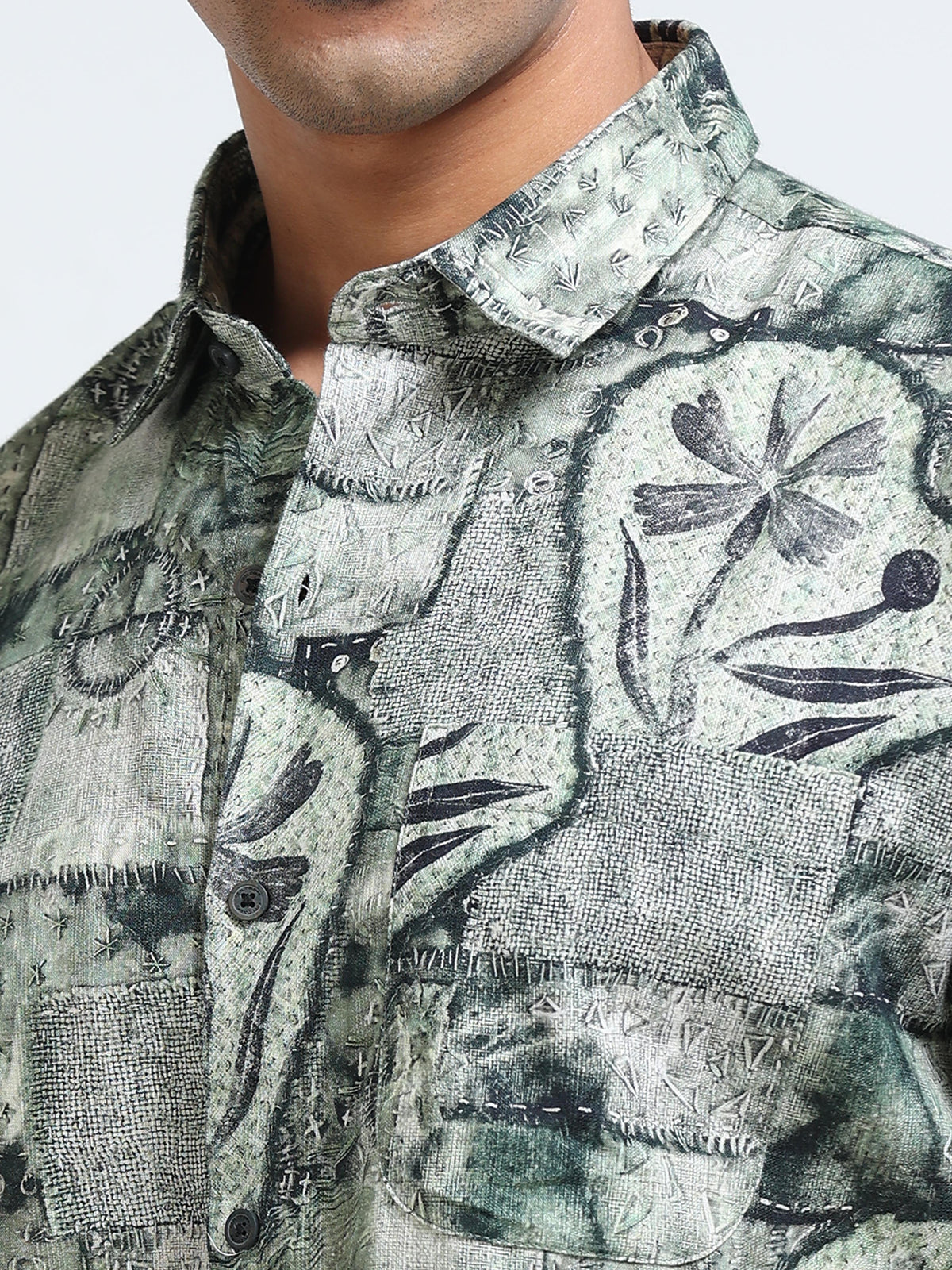 Cool Colors Men's Olive Green Abstract Printed Casual Shirt