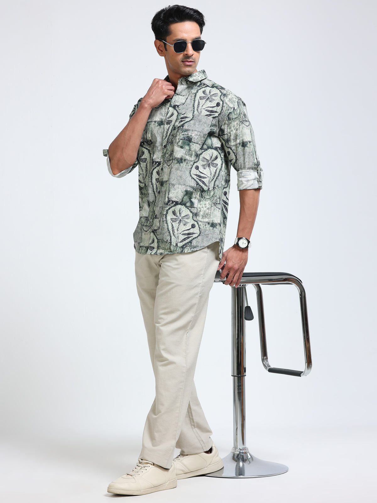Cool Colors Men's Olive Green Abstract Printed Casual Shirt