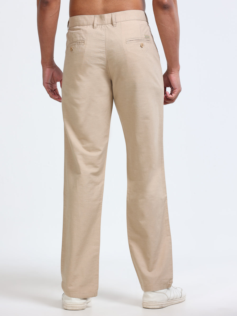 Cool Colors Men's Khaki Comfort Fit Solid Linen Trousers