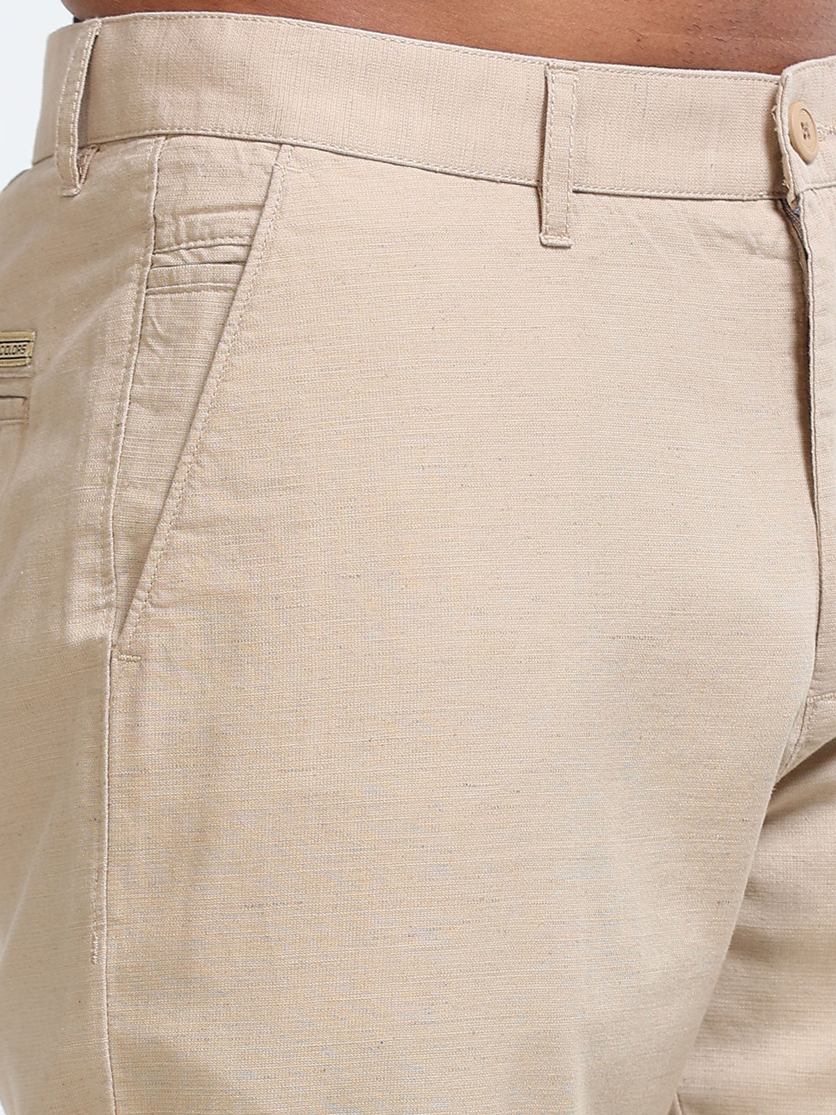 Cool Colors Men's Khaki Comfort Fit Solid Linen Trousers
