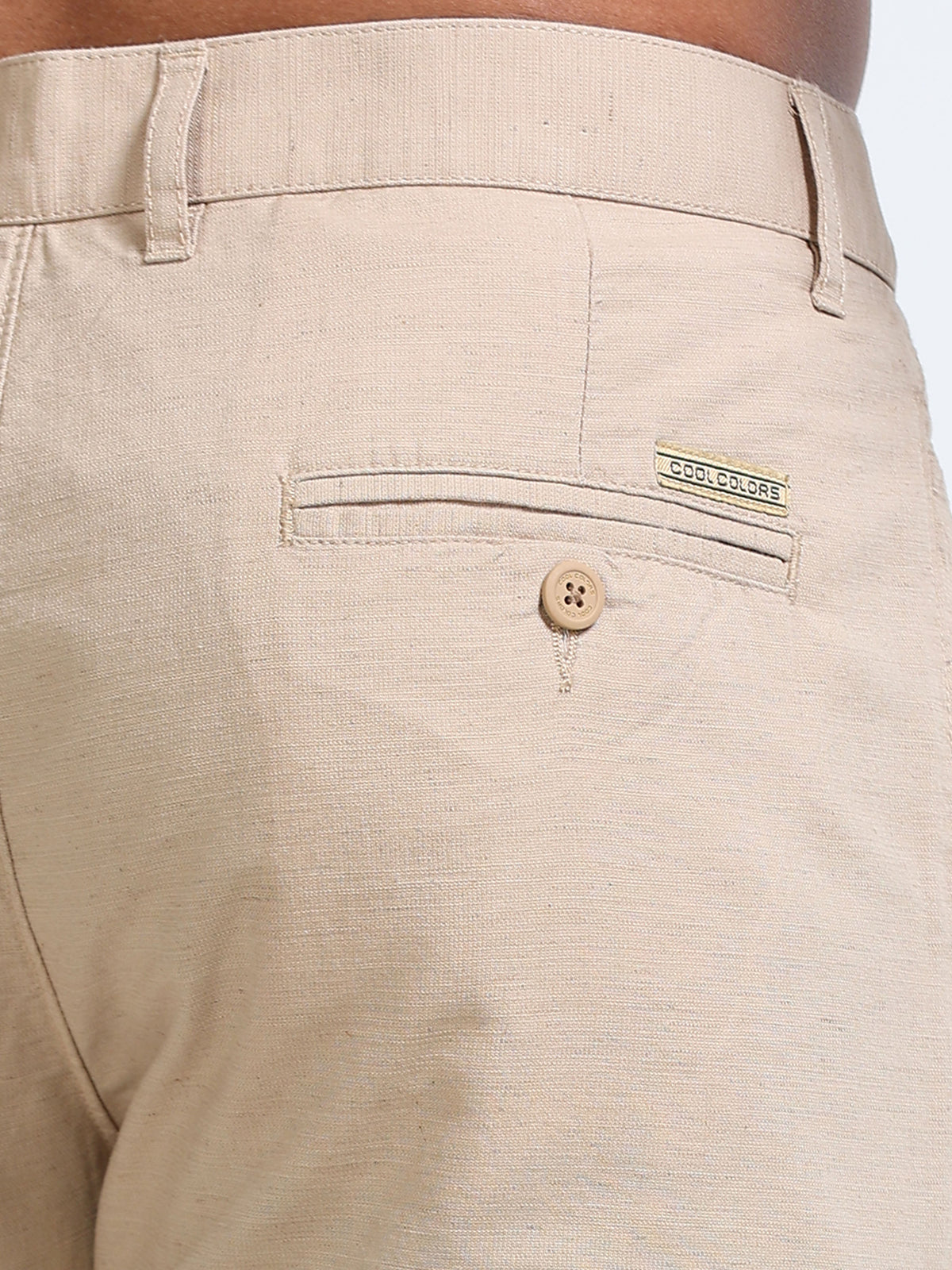 Cool Colors Men's Khaki Comfort Fit Solid Linen Trousers