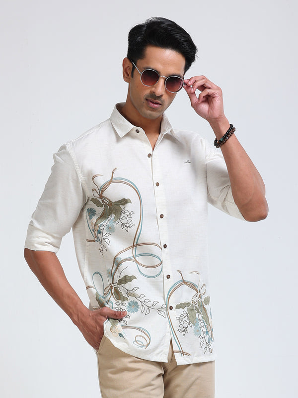 Cool Colors Men's Light Grey Floral Printed Casual Shirt