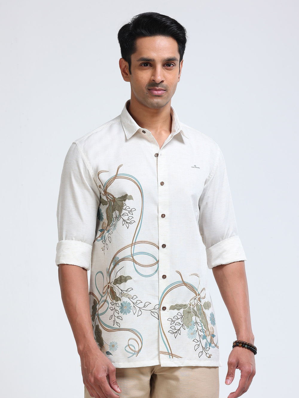 Cool Colors Men's Light Grey Floral Printed Casual Shirt