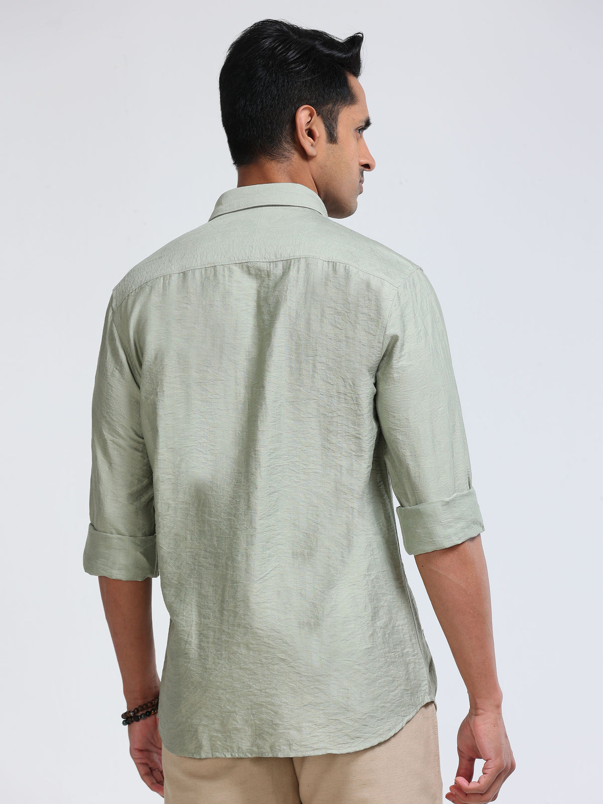 Cool Colors Men's Green Textured Slim Fit Casual Shirt