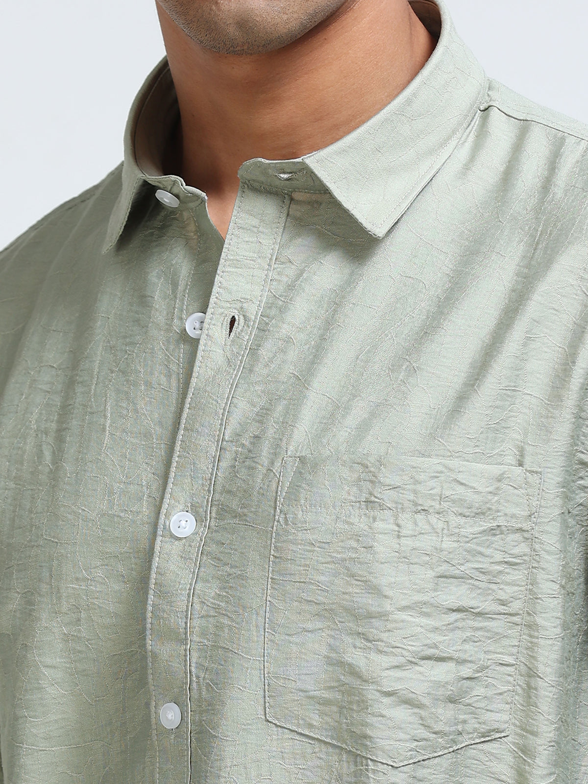 Cool Colors Men's Green Textured Slim Fit Casual Shirt