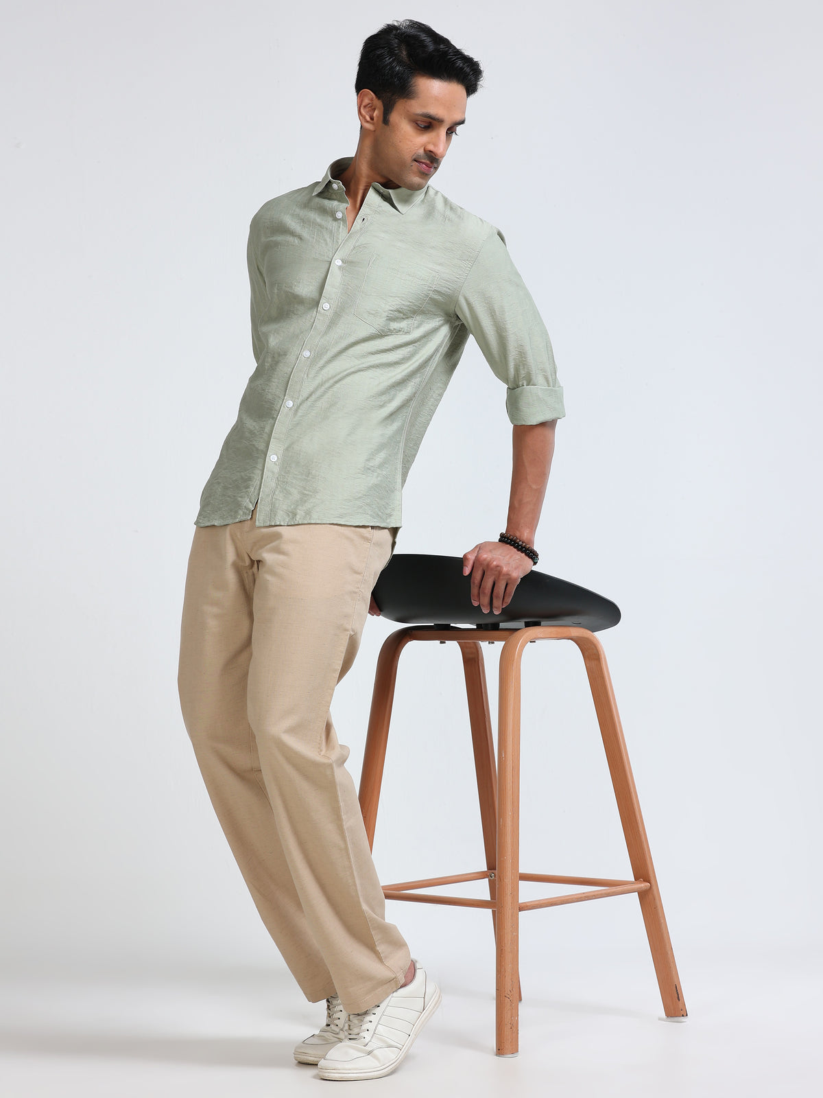Cool Colors Men's Green Textured Slim Fit Casual Shirt