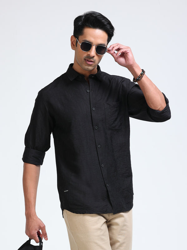Cool Colors Men's Black Textured Casual Shirt