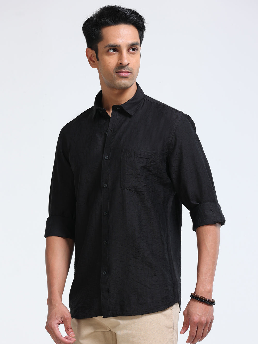 Cool Colors Men's Black Textured Casual Shirt