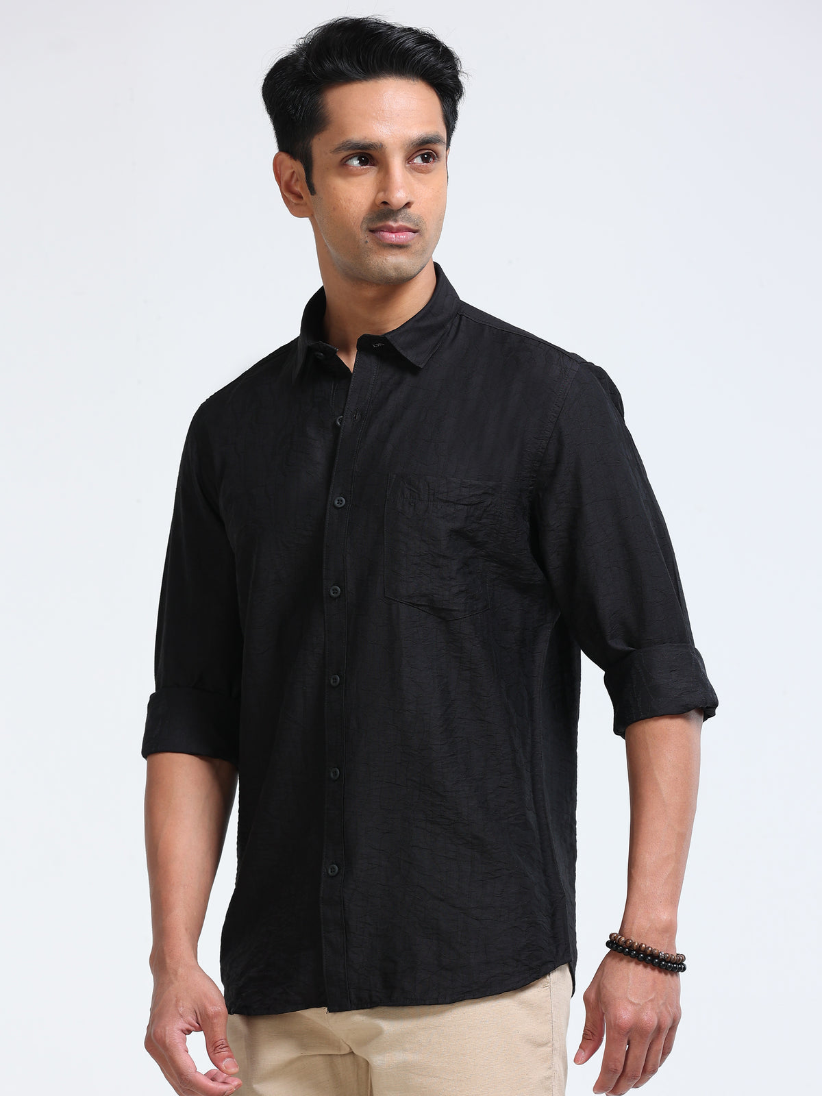 Cool Colors Men's Black Textured Casual Shirt