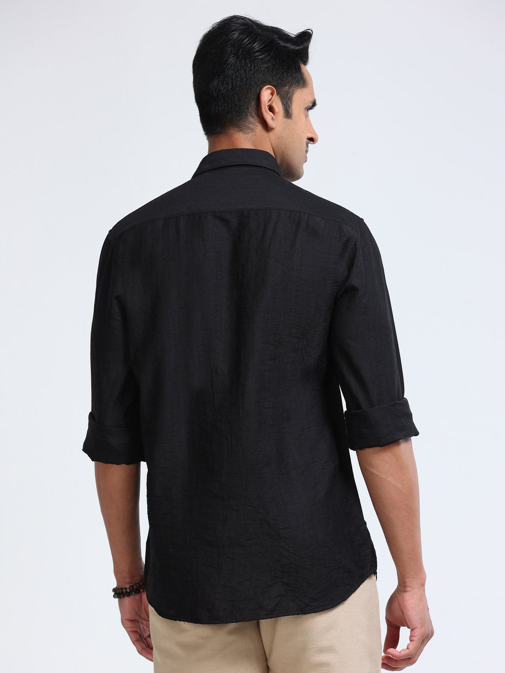 Cool Colors Men's Black Textured Casual Shirt