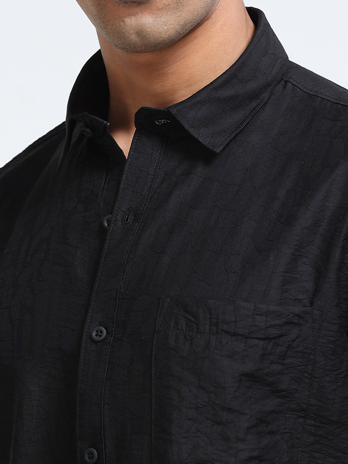 Cool Colors Men's Black Textured Casual Shirt