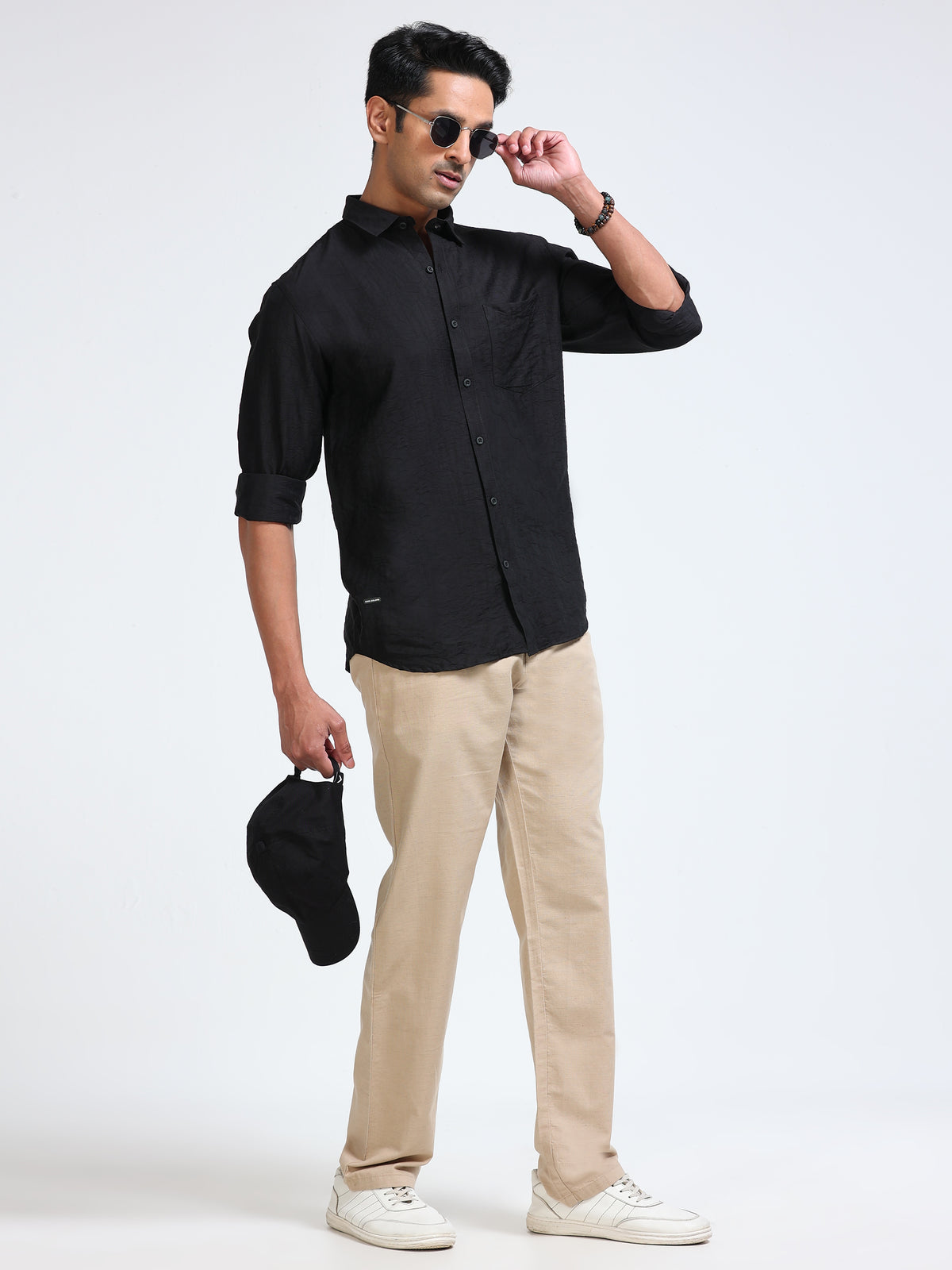 Cool Colors Men's Black Textured Casual Shirt