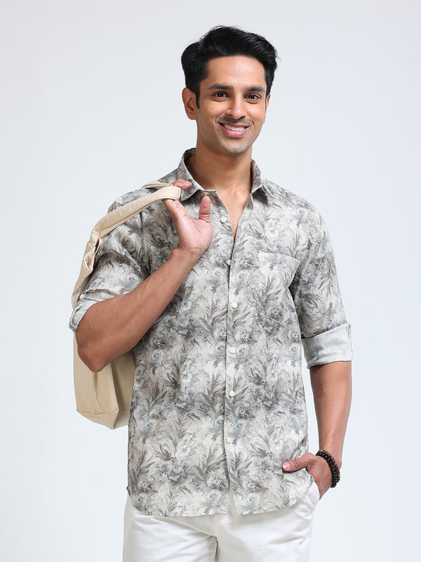 Cool Colors Men's Light Green Floral Printed Slim Fit Shirt