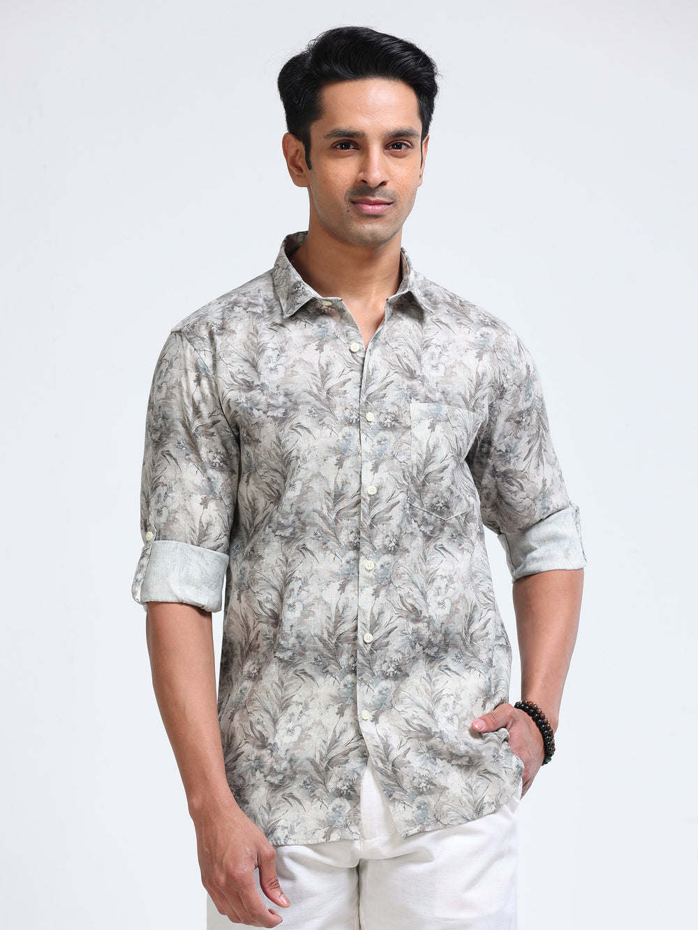 Cool Colors Men's Light Green Floral Printed Slim Fit Shirt