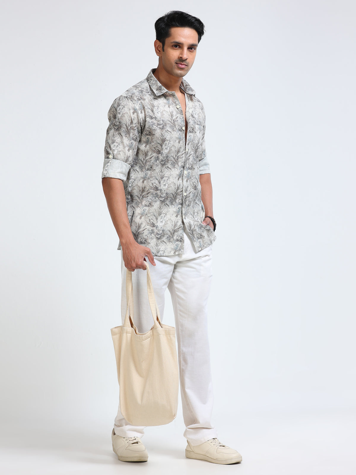 Cool Colors Men's Light Green Floral Printed Slim Fit Shirt