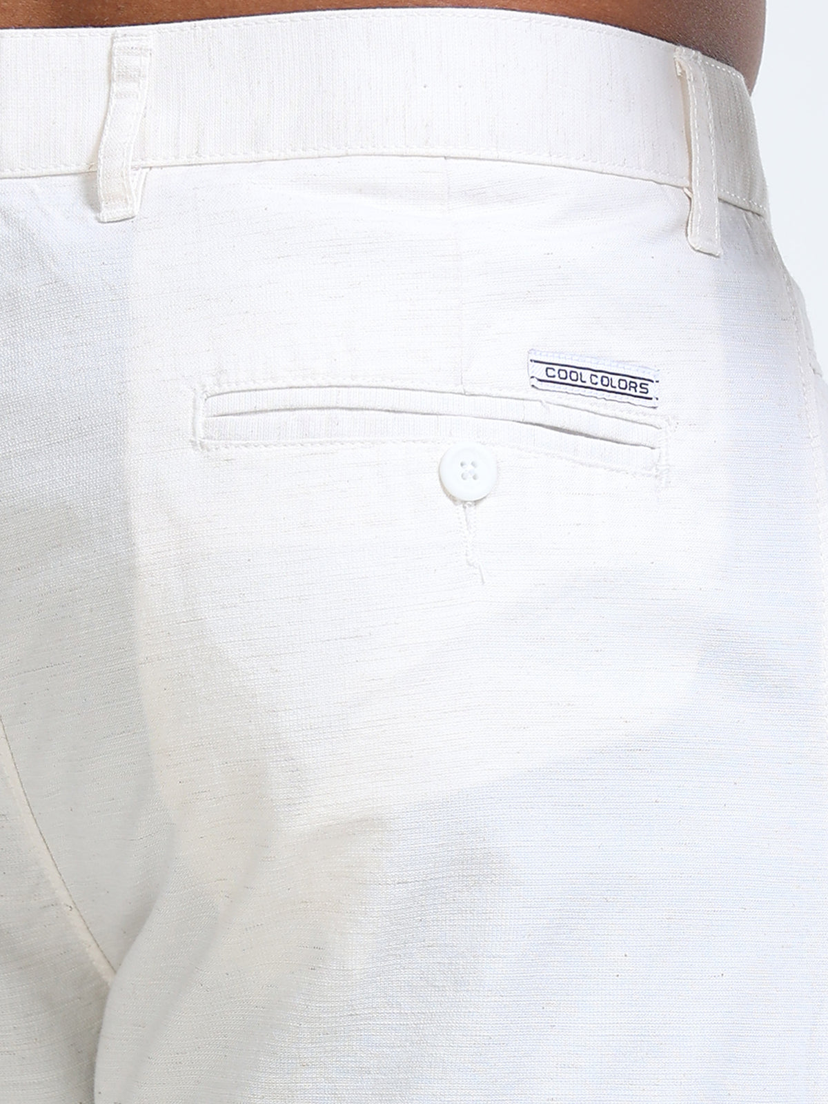 Cool Colors Men's Cream Comfort Fit Solid Linen Trousers