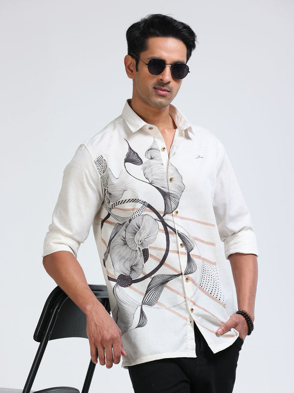 Cool Colors Men's Light Beige Floral Abstract Printed Casual Shirt