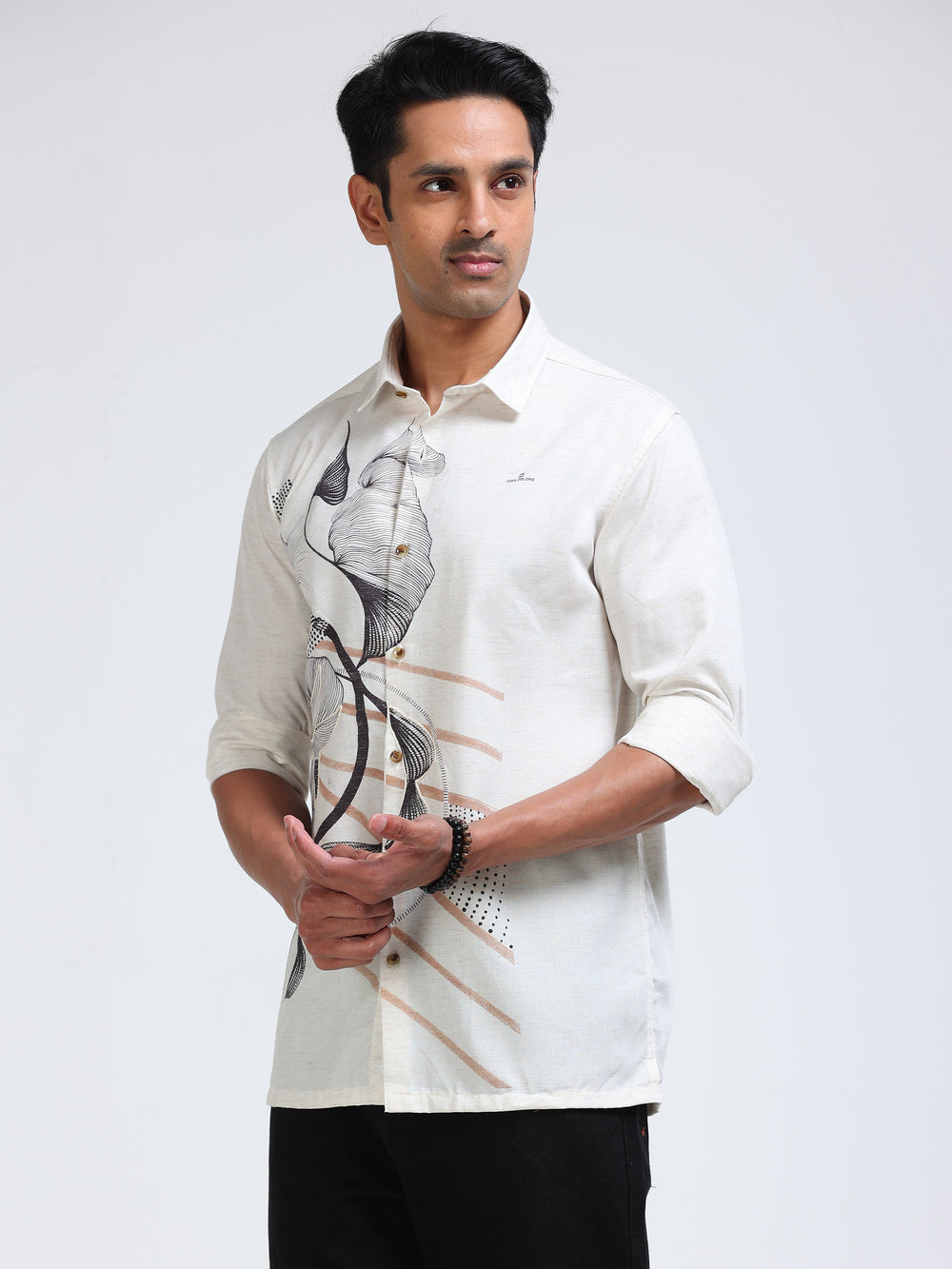 Cool Colors Men's Light Beige Floral Abstract Printed Casual Shirt