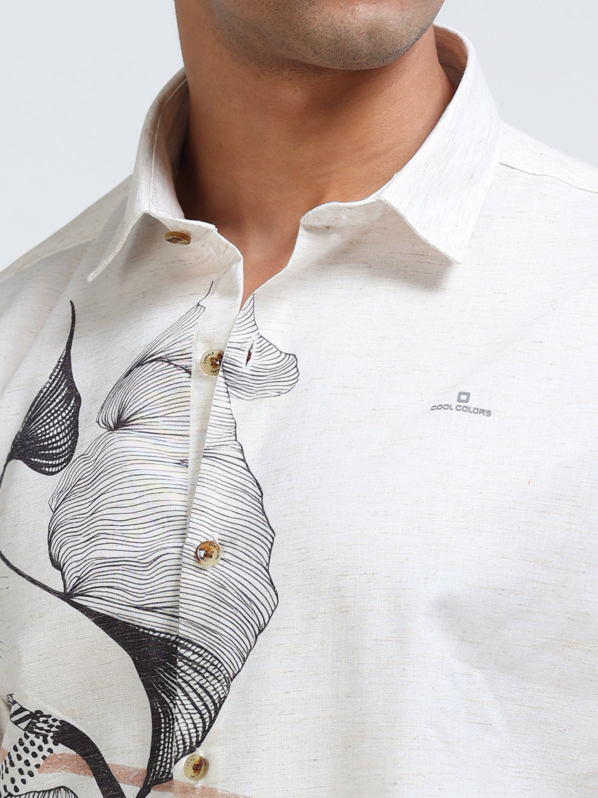 Cool Colors Men's Light Beige Floral Abstract Printed Casual Shirt