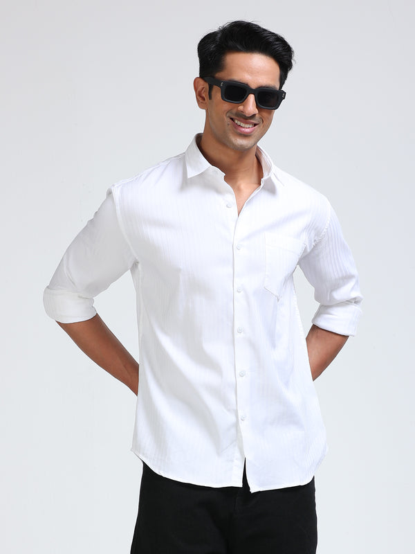 Cool Colors Men's White Slim Fit Textured Formal Shirt