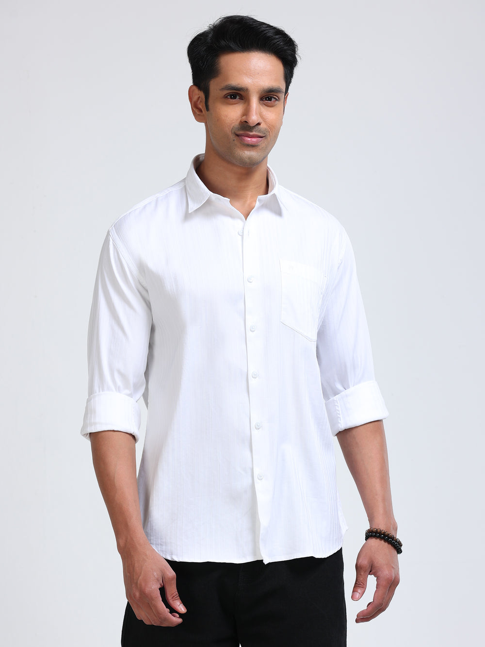 Cool Colors Men's White Slim Fit Textured Formal Shirt