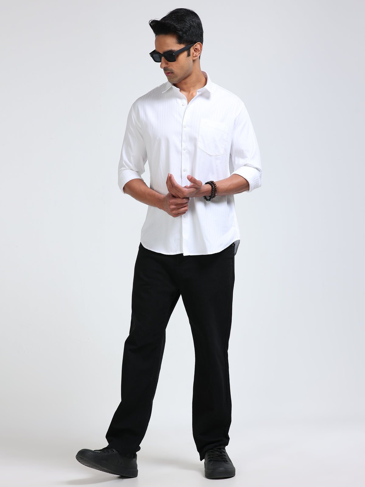 Cool Colors Men's White Slim Fit Textured Formal Shirt