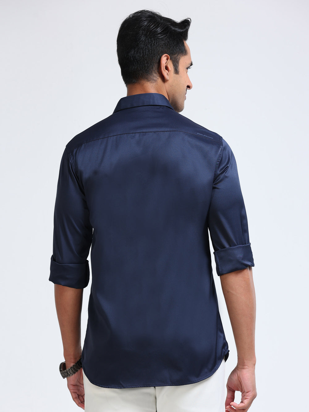 Cool Colors Men's Navy Blue Stone Embellished Designer Shirt