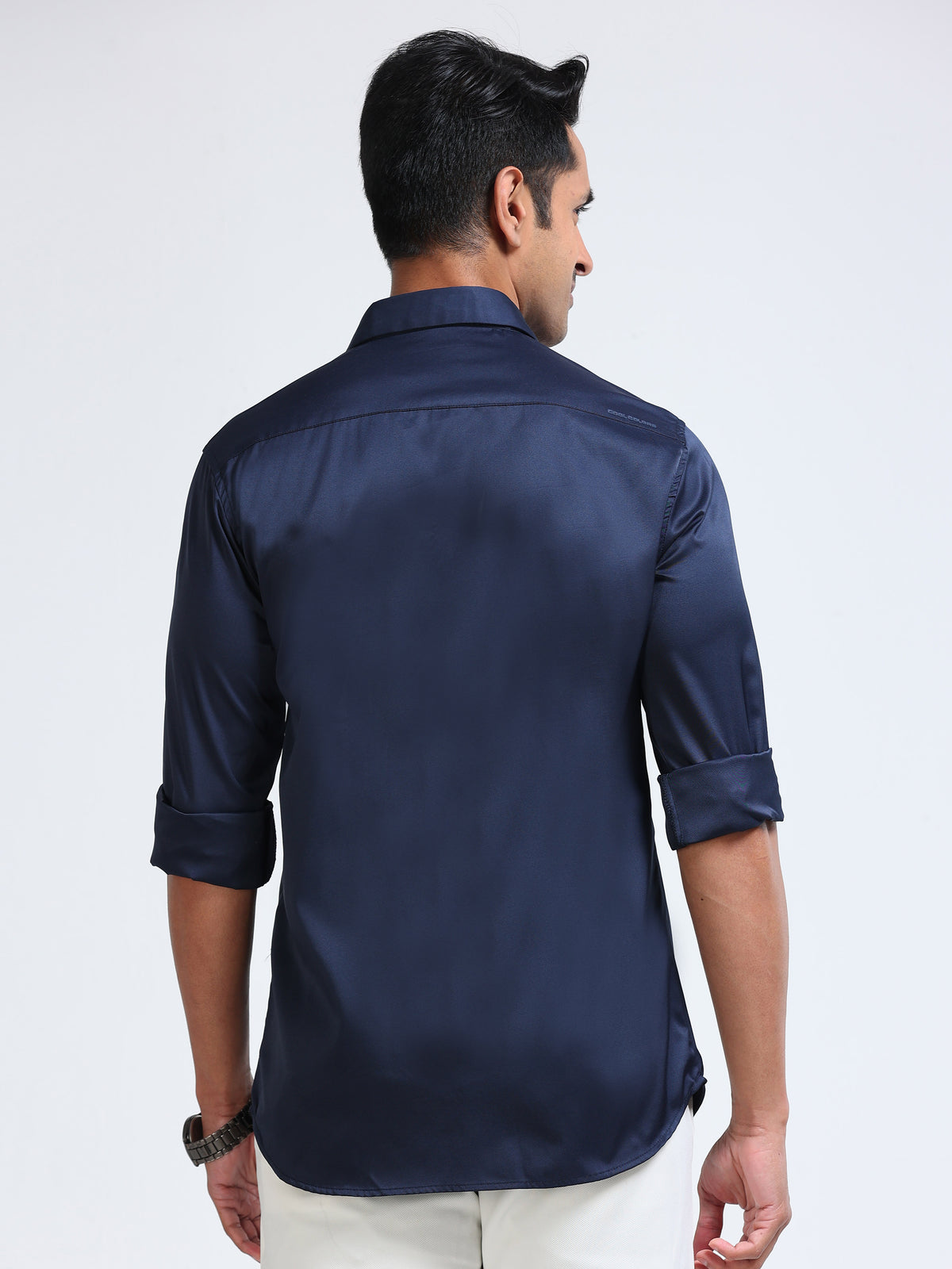 Cool Colors Men's Navy Blue Stone Embellished Designer Shirt