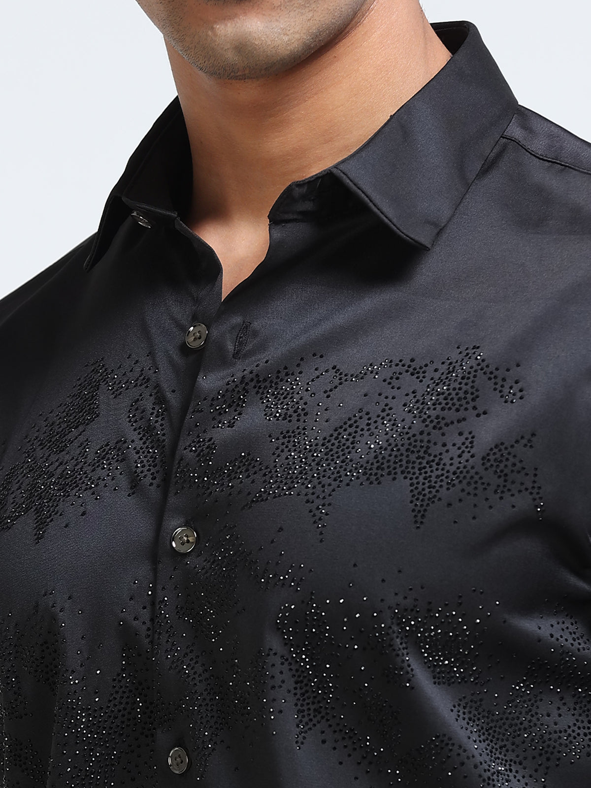 Cool Colors Men's Black Stone Embellished Designer Shirt