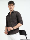 Dk Green Solid Slim Fit Casual Shirts