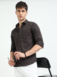 Dk Green Solid Slim Fit Casual Shirts