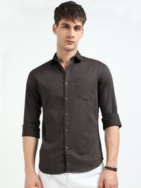 Dk Green Solid Slim Fit Casual Shirts