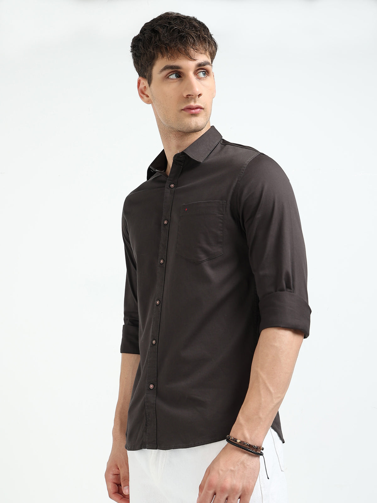 Dk Green Solid Slim Fit Casual Shirts